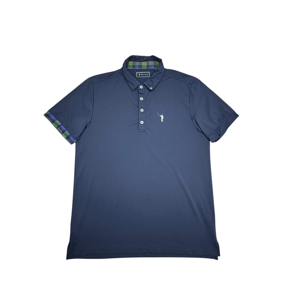 William Murray Golf Polo Shirt Mens‎ Medium Blue Short Sleeve Plaid Trim Stretch